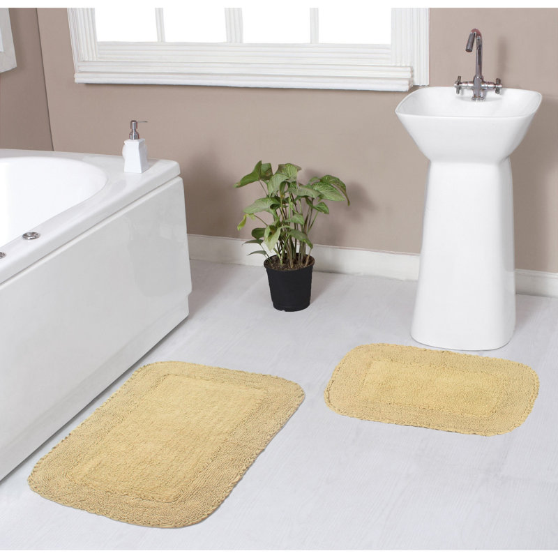 Ensemble de 2 tapis de bain en coton Aceyon, Jaune