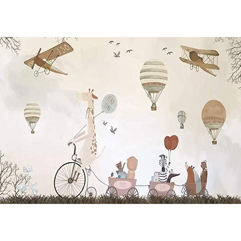 Adhésif mural en forme de ballon à air chaud rétro Alfja, L 106 po x l 187 po