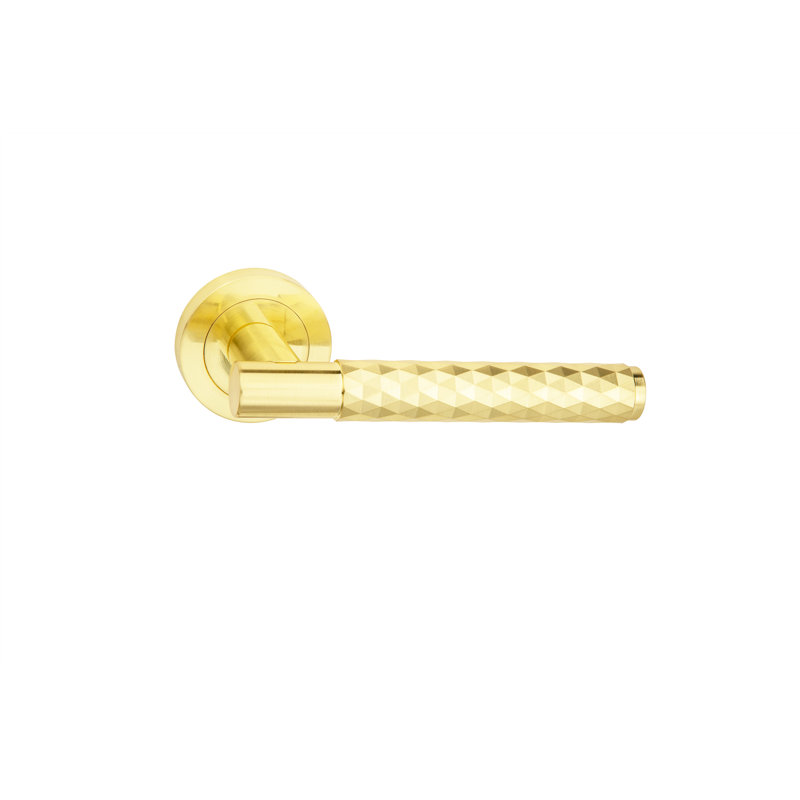 Golden Grace 1 Set Knurled Diamond Cut T-Bar Euro Lock Door Handle Set with Key and Thumbturn Barrell