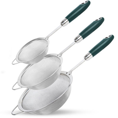 Stainless Steel Fine Mesh Strainer Set (3 Sizes 12/14/18cm, 40 Mesh)