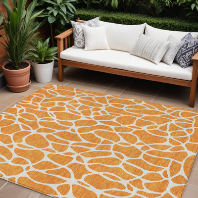 Tapis intérieur / extérieur lavable géométrique 8 pi x 10 pi orange et ivoire