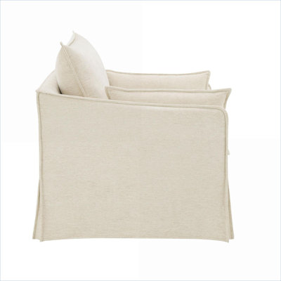 Shane Beige Linen Accent Chair for Adults, Upholstered Chair Seating for Living Room with 2 Throw Pillows