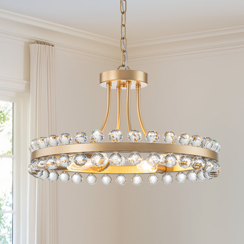 Mion 4 - Light Crystal Candle Style Wagon Wheel Chandelier, Brass