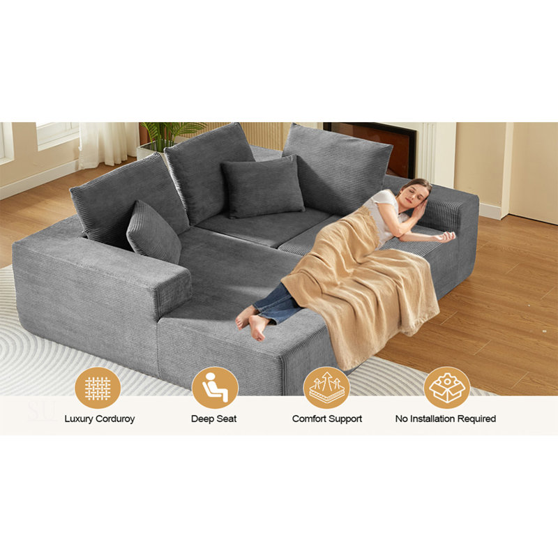 Modular Sectional Sofa With Chaise, Modern L Shaped Cloud Couch With Deep Seat, For Living Room And Bedroom, No Assembly Required
