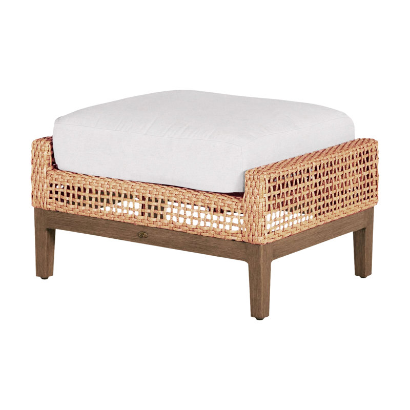 Repose-pieds tissé péninsule - Raphia clair / bois de santal, Pas de passepoil + bourre standard, Sunbrella® ‑ lin neige