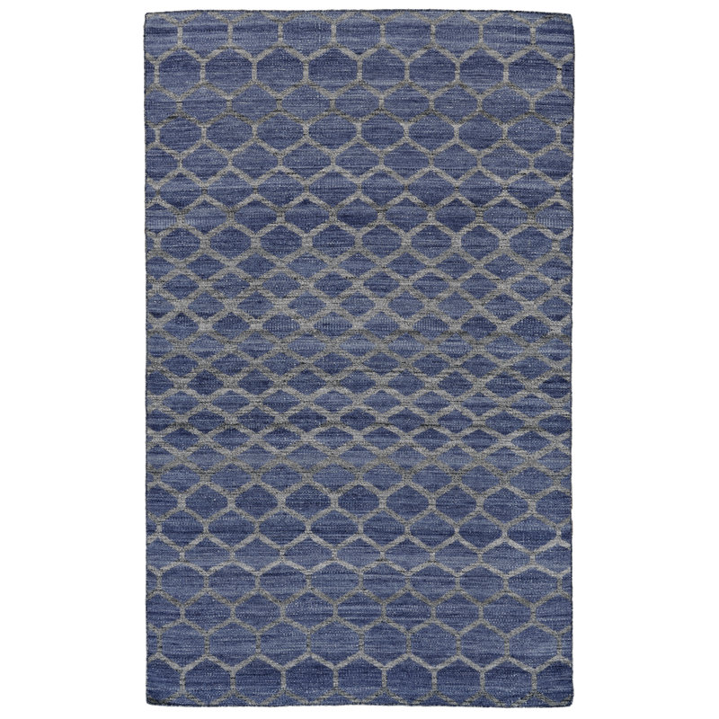 Tapis bleu en laine Hallock, Rectangle 9 pi x 12 pi