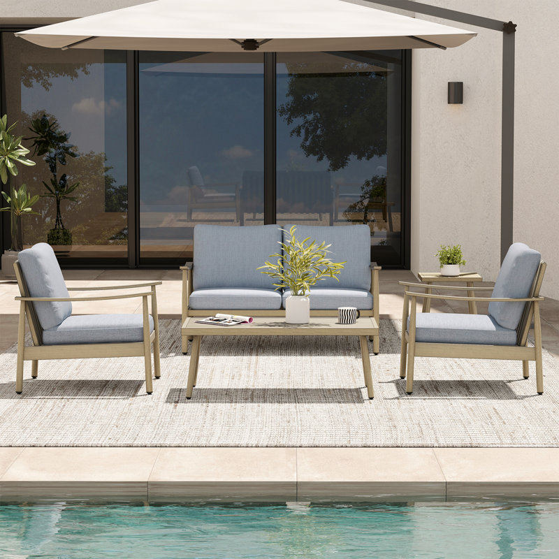 Mariene 4 - Person Patio Conversation Set with Cushions, Blue, Brown