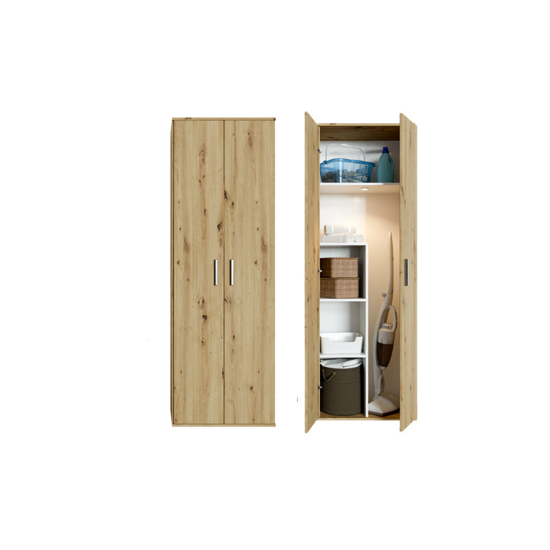 White Utility Closet System, Oak/Black