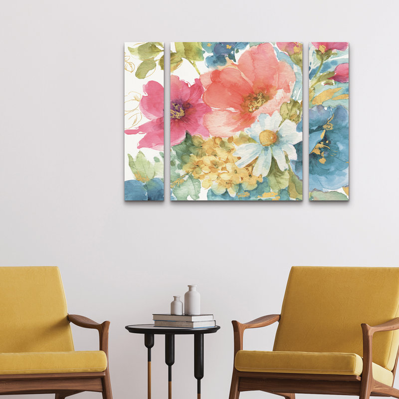 Ensemble de 3 panneaux muraux - Lisa Audit «My Garden Bouquet II», art mural pour salon, chambre à coucher ou bureau 