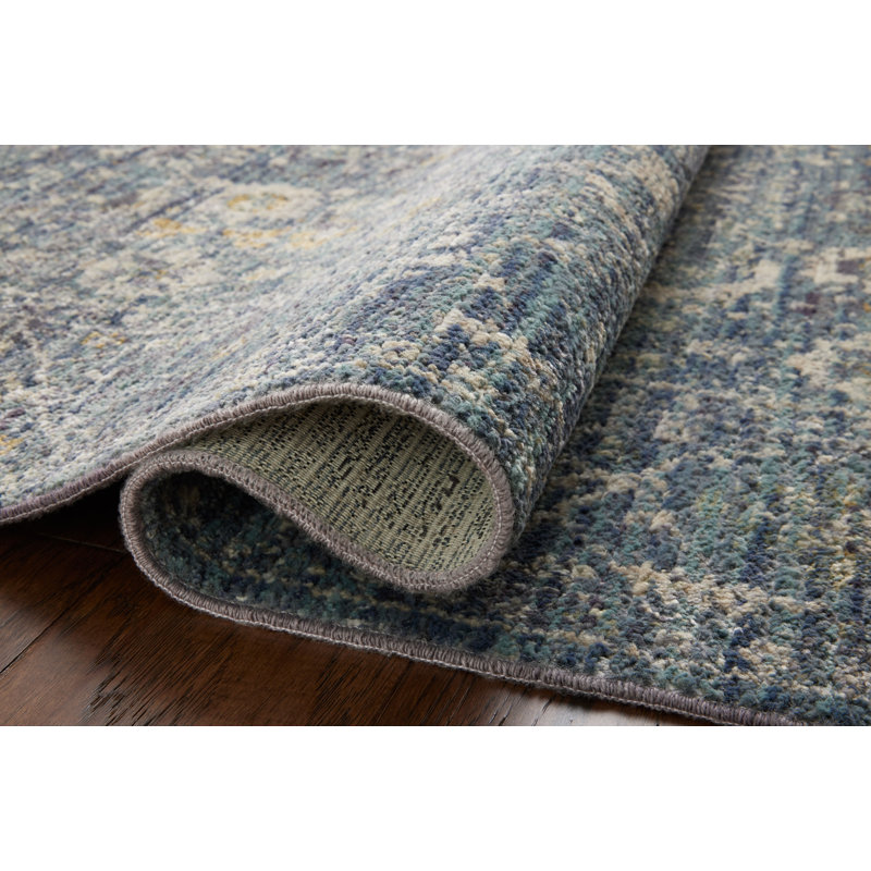 Bradbury Ocean and Gold Round Synthetic Area Rug, 5' Diameter
