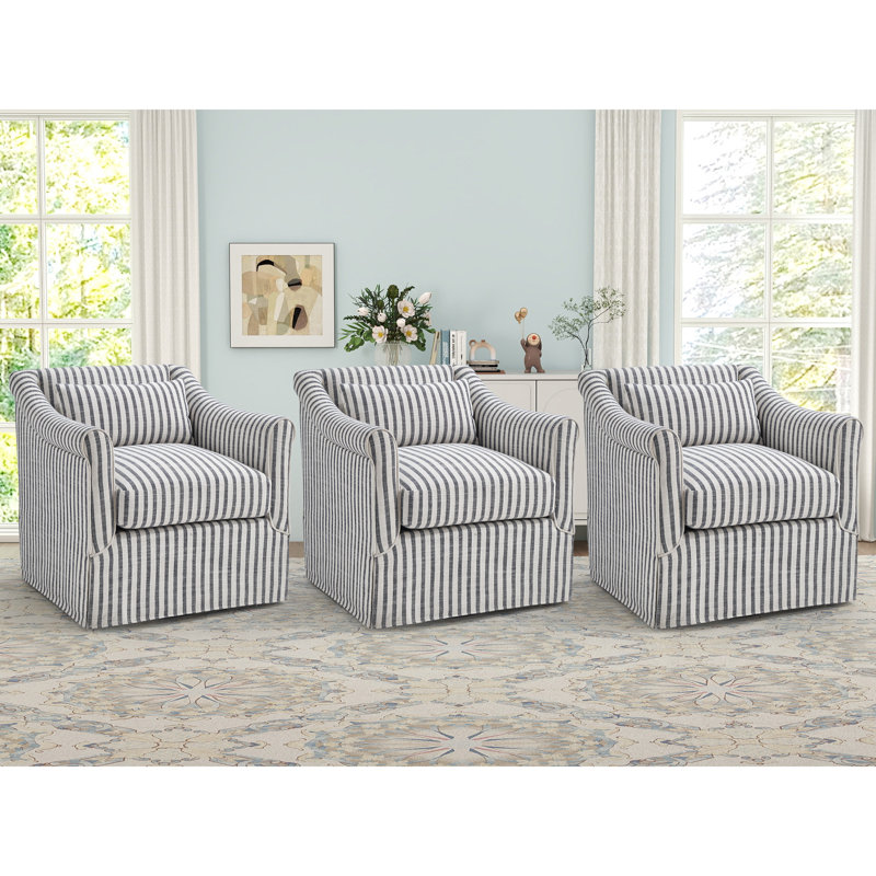 30" Wide Contemporary 360° Swivel Arm Accent Chair With Lumbar Pillow, Blue