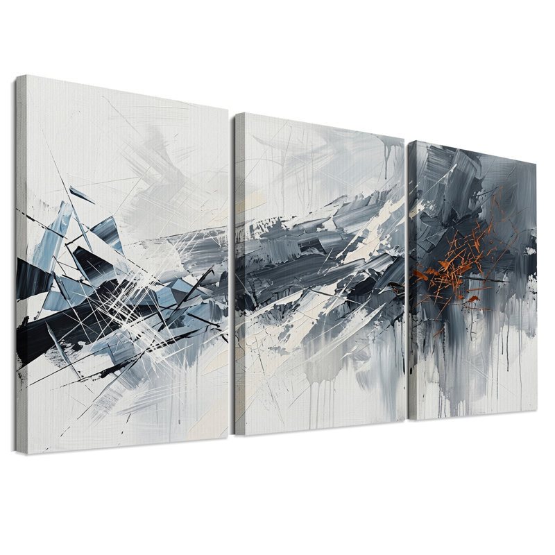 Grey and White Abstract Brushstrokes with Rust Set Of 3 Canvas Wall Art, H 30 po x l 20 po x 3 pièces