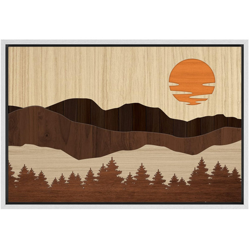 Western Wood Effect Landscape " Wood Effect Panel Sunset Forest Mountain Range Nature Artwork Art Modern Zen Countryside/Farm "