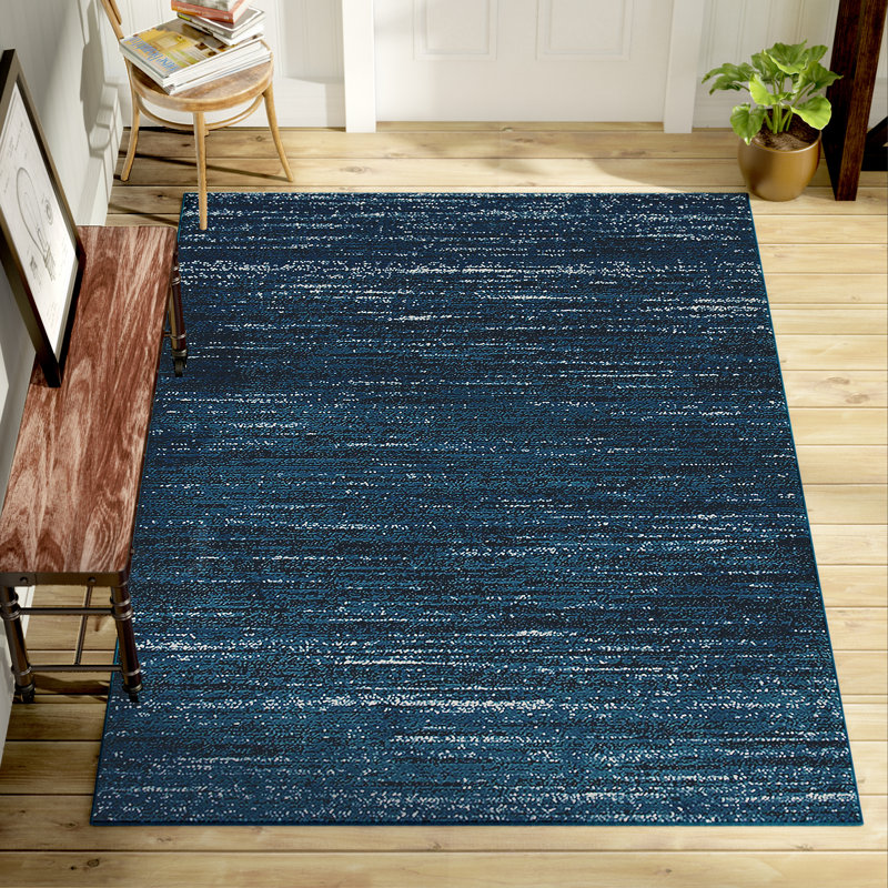 Mante Contemporary Performance Distressed Blue Area Rug, Rectangle 7'9" x 9'5"