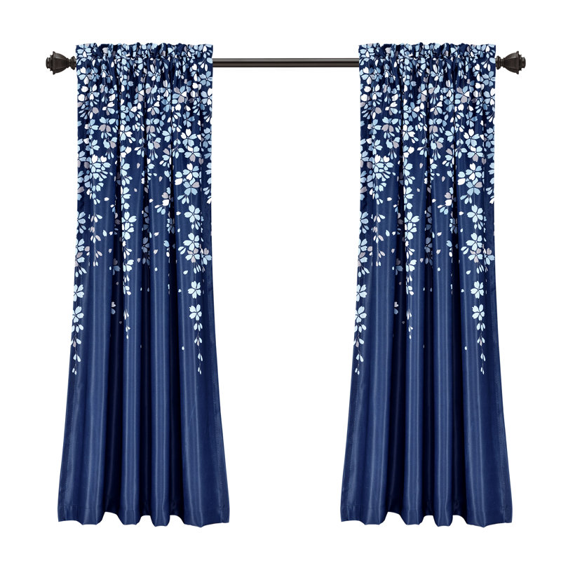 Weeping Flowers Room Darkening Pair, Navy, 52" W x 84" H