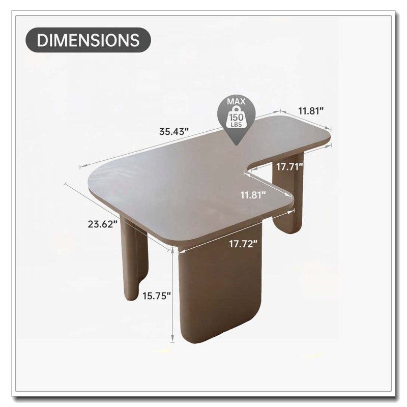 35.43" L-Shape Coffee Table, Khaki