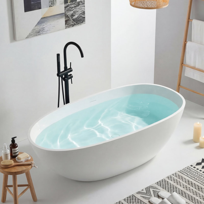 71" x 35.4" Freestanding Soaking Solid Surface Bathtub