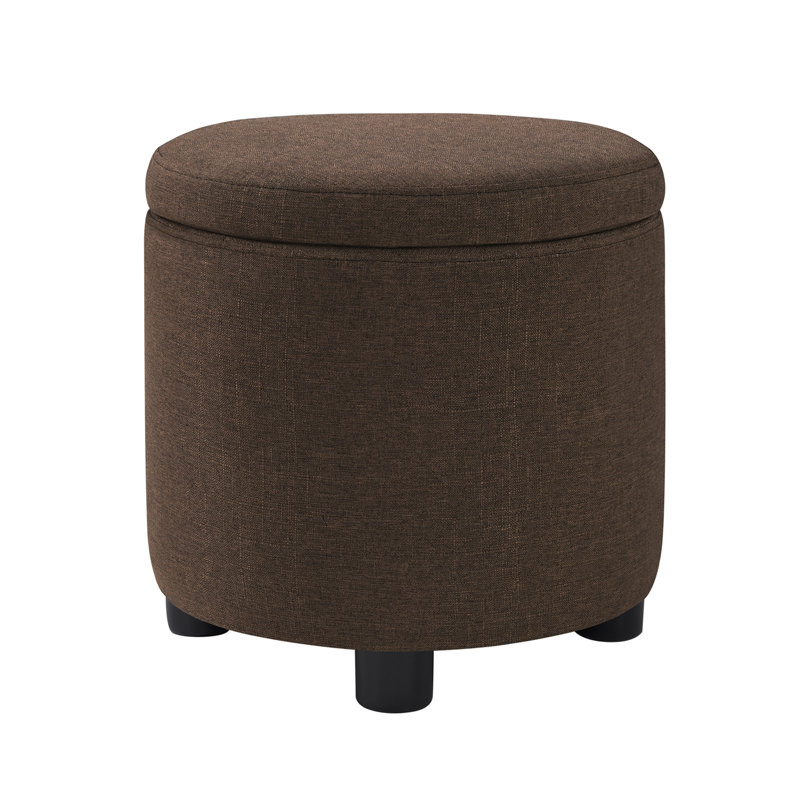 Repose-pieds de rangement rond en tissu avec couvercle réversible de 15,75 po de large Ahl Arsy, Tissu brun moyen