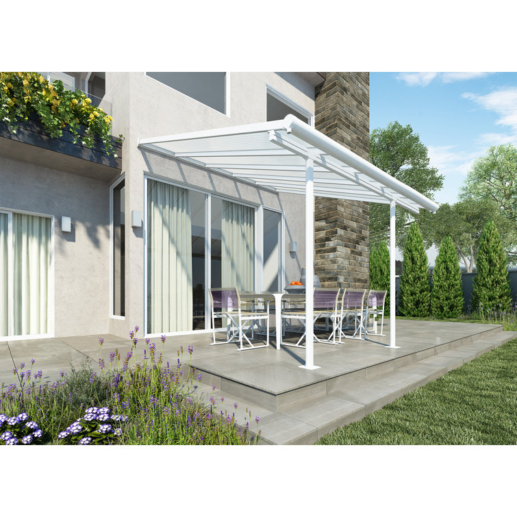 Sierra 116.14 x 123.62 Glass White Cover Patio Awning