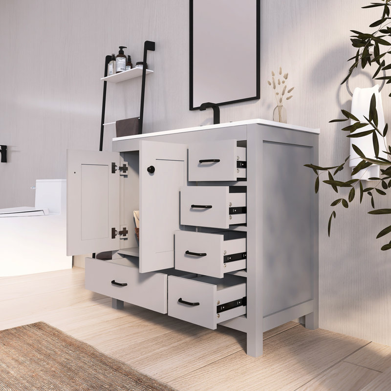 36'' Freestanding Single Sink Bathroom Vanity with Ceramic Top