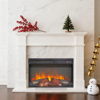 Ultra-thin Electric Fireplace Insert With Log Set, Realistic Flame, Remote Control, Timer & Overheat Protection