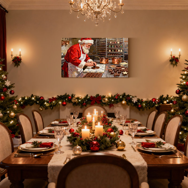 Ensemble de 3 reproductions d'art sur toile, "Christmas Santa Bake Chocolate Cookies In Kitchen", H 20 po x l 30 po