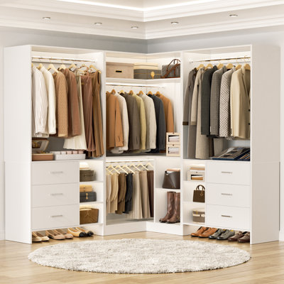 61'' - 92.6''  W Closet System with Wooden Drawers and Hanging Rods
