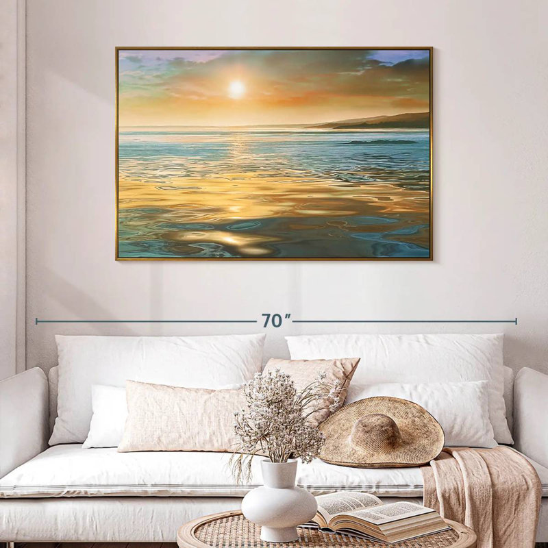 Calme du soir océan, 46 po x 31 po, Cadre flottant doré