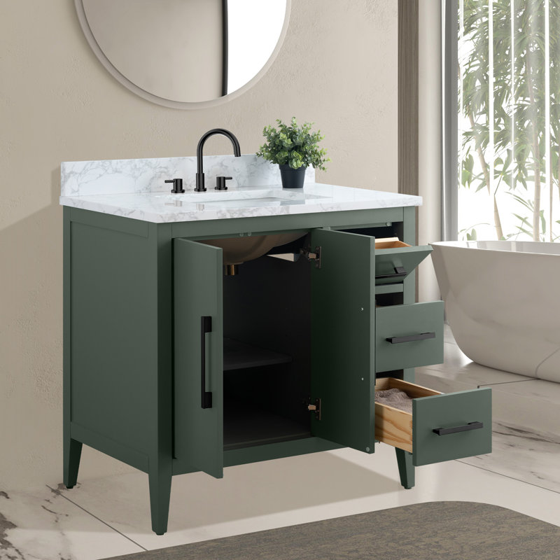 Ensemble de meuble-lavabo simple 36 po, Vert rétro, Noir mat
