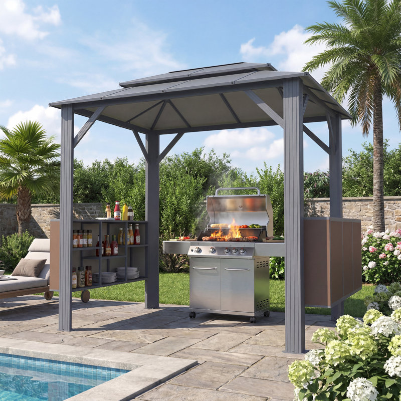 8 Ft. W X 6 Ft. D Professional Grill Gazebo with Aluminum-Plastic Panels & Integrated Storage – All-Weather Outdoor Kitchen Solution