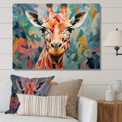 Orange and green Giraffe Portrait - Giraffe Wall Art