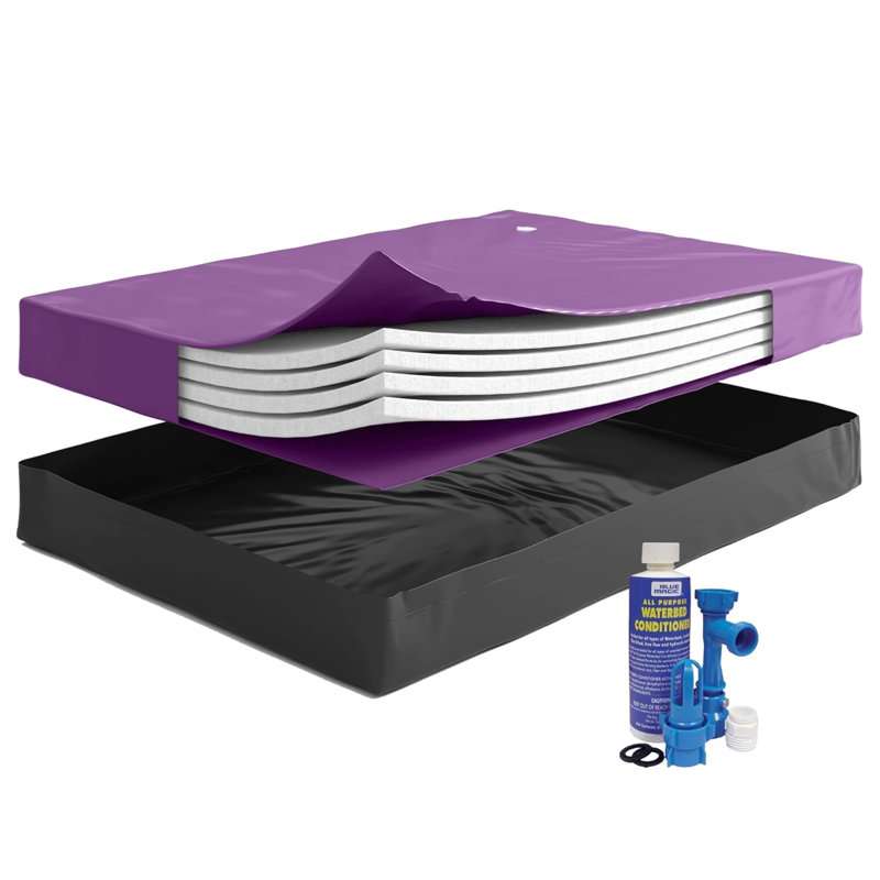 Ensemble de matelas pour lit d'eau 90% WAVELESS - Comprend un ensemble de remplissage et de drainage - Climatiseur d'eau 8 oz et doublure autoportante - Vinyle robuste - Cadre de lit non inclus - Grand