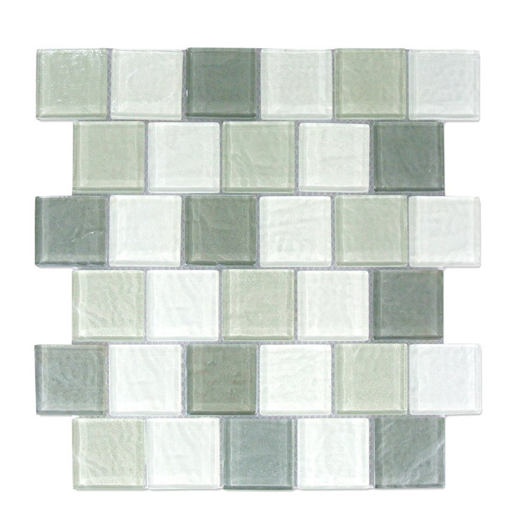 Geo 2 in. x 2 in. Textured Glass Straight Edge Brick Mosaic Wall & Pool Tile