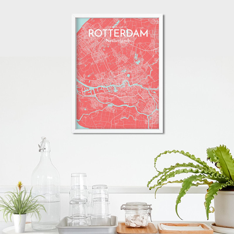 «Rotterdam City Map», impression, H 24 po x l 18 po, Rose / bleu bébé