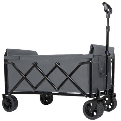 Upgraded 5*2" Wide Wheels-Expandable Dual-Layer Utility Wagon with 100% Extra Space, 220lbs Capacity Grocery Cart for Camping, Shopping, Sports, Gardening, Fishing, Gray