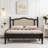 Bohemian Wooden Platform Bed With Natural Rattan Headboard And Arc Design-107820863-107820864