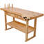 Établi professionnel 60 po en bois d'hévéa massif avec 2 tiroirs, tablette ouverte, finition naturelle pour garage, atelier de menuiserie et utilisation domestique