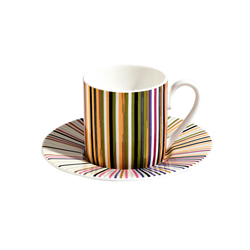 Missoni Coffee Cup & Saucer STRIPES Set Of 2 In Luxury Box Jenkins 156 Diam. 2.3", H 2.5", Cap. 4 Oz, Saucer Diam. 4.75"
