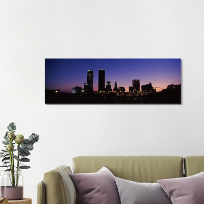 Downtown Skyline At Night, Oklahoma City, Oklahoma, USA by Panoramic Images - Wrapped Canvas Panoramic Print