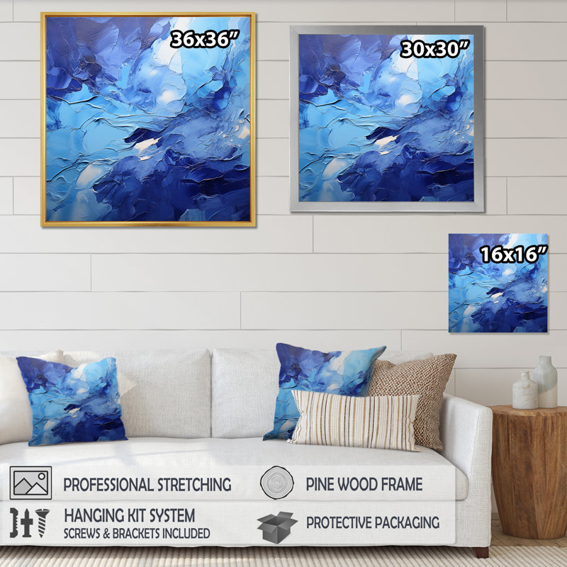 Cobalt Dreams - Abstract Landscape Canvas Prints, Cadre simple noir, H 30 po x l 30 po x P 1 po