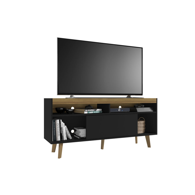 Kaisa Unfinished TV Stand for TVs up to 50", Black/Oak