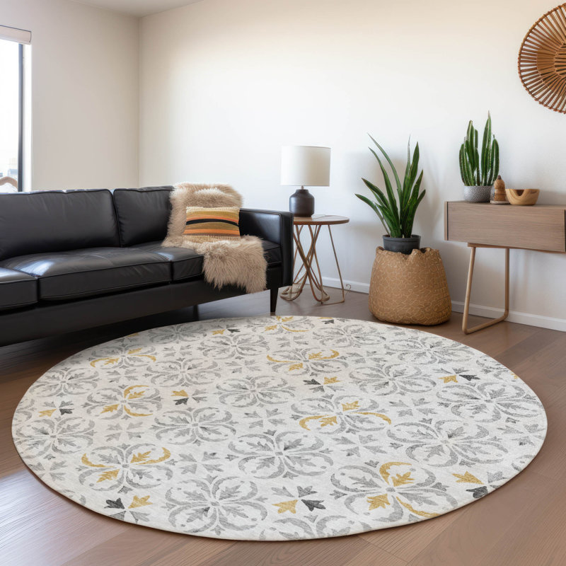 Tapis argenté de qualité supérieure lavable à la machine Prisco, Rond 8 pi