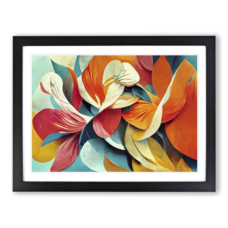 Floral - Single Picture Frame Print, 46cm H x 64cm W x 2cm D, Black