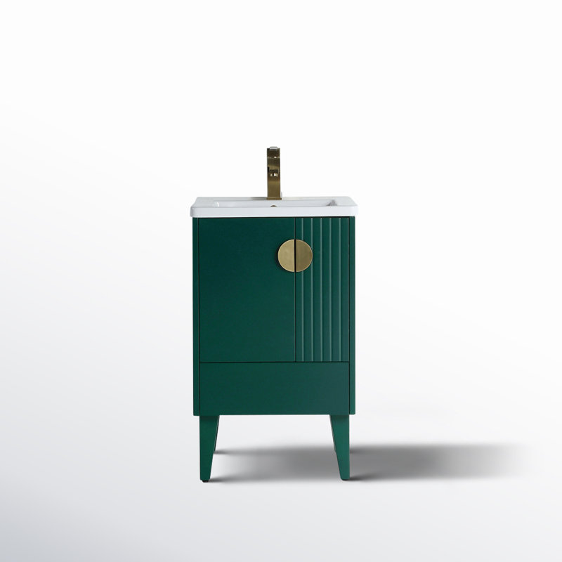 Ensemble de meuble-lavabo simple 20 po Saimah, Vert, Laiton satiné
