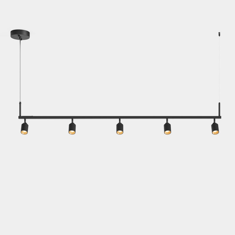 Luminaire suspendu 5 lumières Shura noir mat avec têtes rotatives, DEL intégrée, hauteur réglable, 3000 K, 1820 lumens