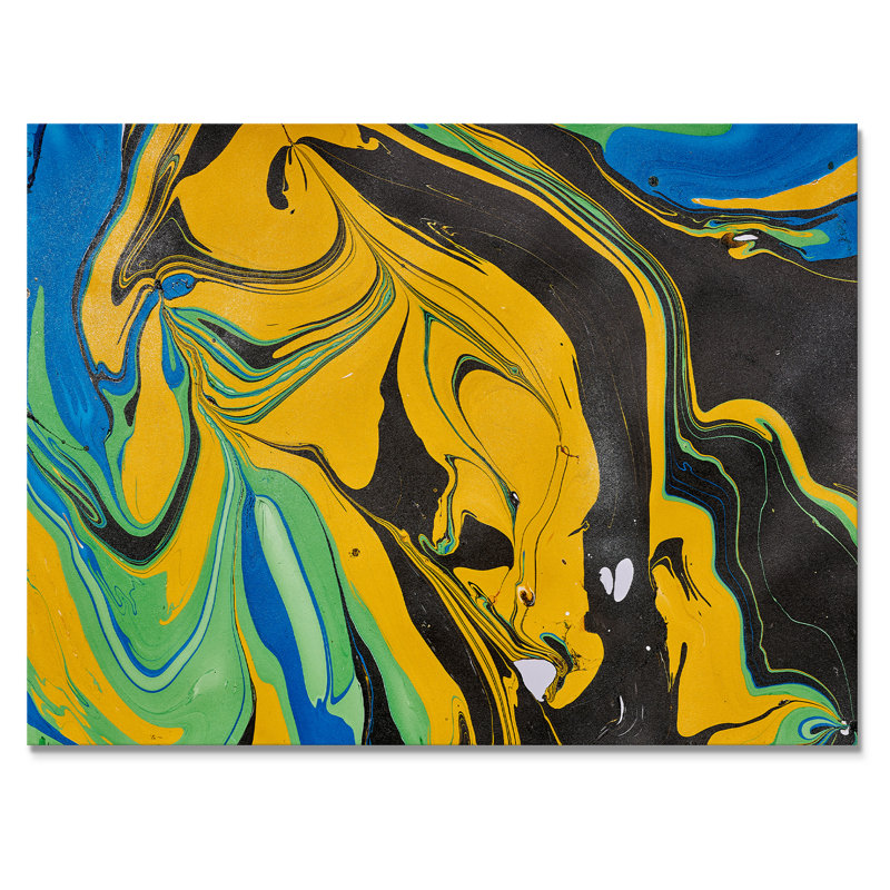 Art en acrylique noir et jaune, H 8 po x l 12 po x P 1 po, Toile tendue