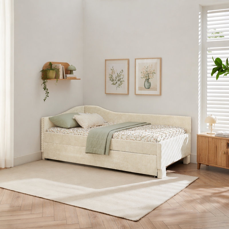 Lit de jour en chenille avec couchette coulissante et port USB, Twin, Beige