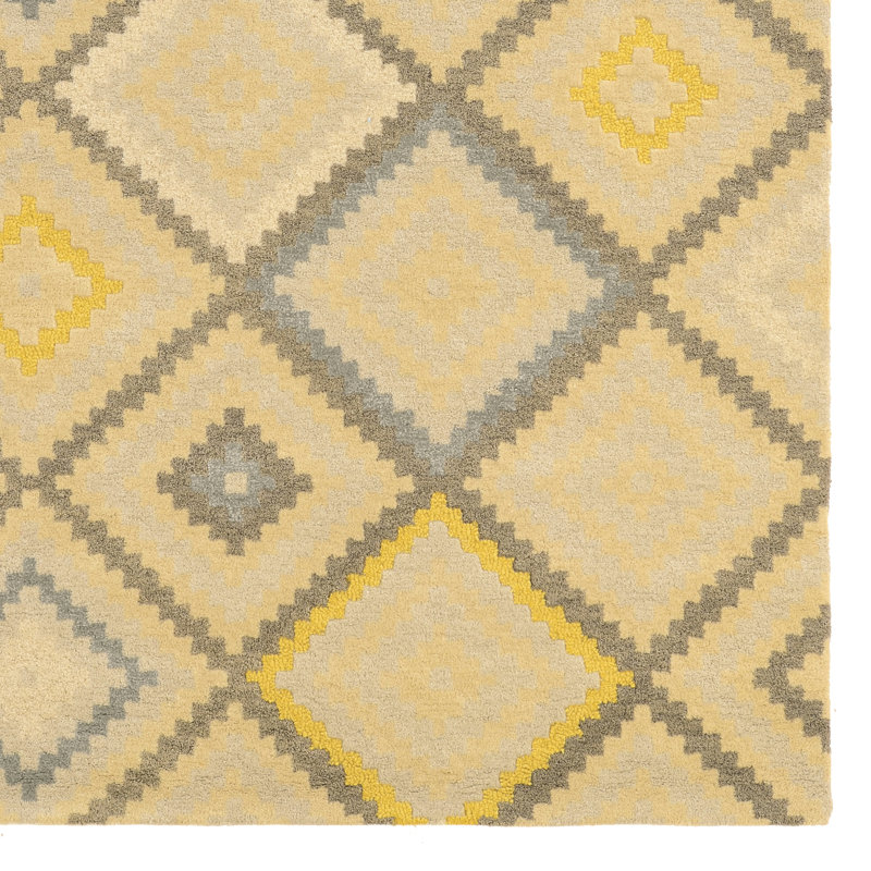 Arruda Hand Tufted Wool Geometric Indoor Rug, Rectangle 5' x 8'