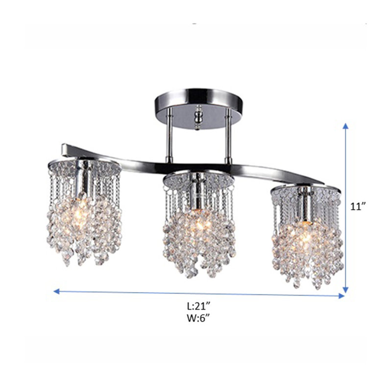 Luminaire suspendu linéaire à 3 lumières pour îlot de cuisine avec détails en cristal Raybon