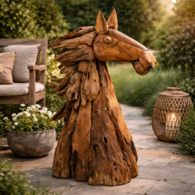 Burruss Horse Wood Garden Statue